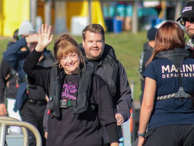 Ruth Jones and James Corden filming at Sovereign Harbour
