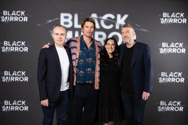 (L-R) John Crowley, Josh Hartnett, Jessica Rhoades and Charlie Brooker attend the BFI Screening of Black Mirror - Beyond the Sea at BFI Southbank on June 12. (Photo by Jeff Spicer/Getty Images)