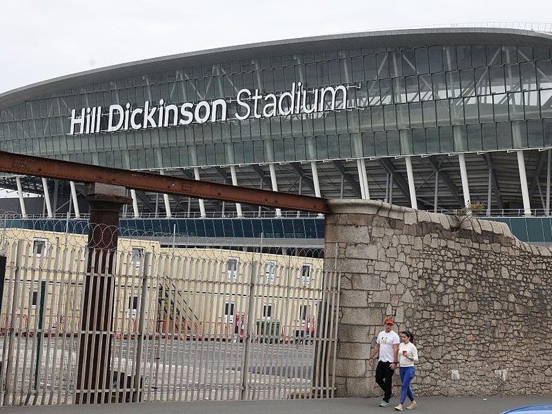 A general view shows the Hill Dickinson Stadium, ahead of the English Premier League football match between Everton and Brighton and Hove Albion