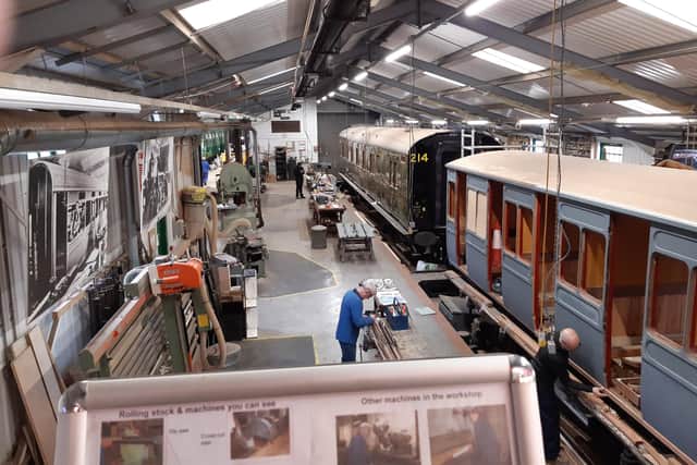 The carriage and wagon workshop at Horsted Keynes station on the Bluebell Railway