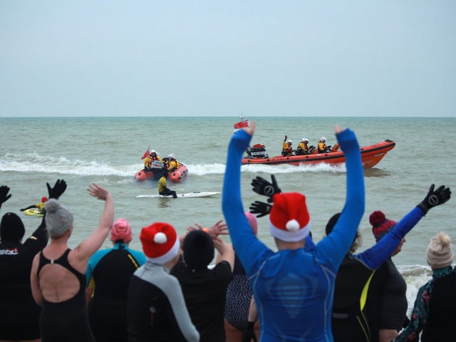 Littlehampton RNLI fundraisers organised a December Dip from Littlehampton East Beach