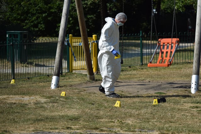 Forensics investigate serious incident in Eastbourne's Hartfield Square Park. Photo: Dan Jessup