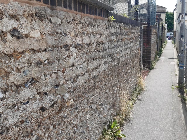 I really enjoyed seeing the old flint wall here!