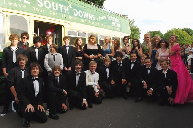 Excited for their leavers' celebration, smiling students at the Westergate Community College prom in June 2008