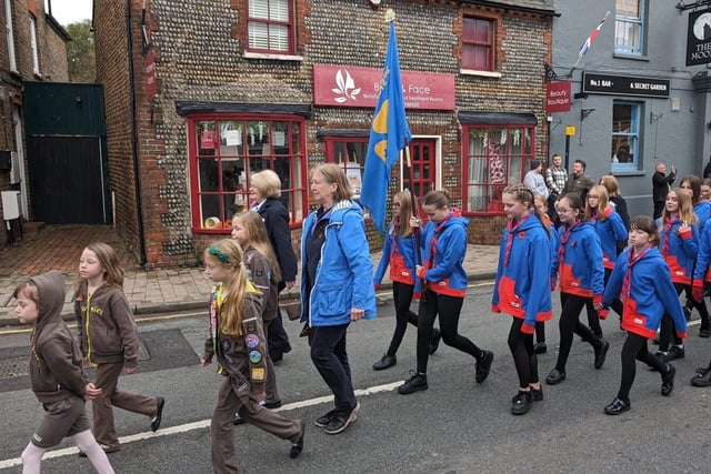 Brownies and Guides in the Remembrance parade in Storrington on Sunday, November 12