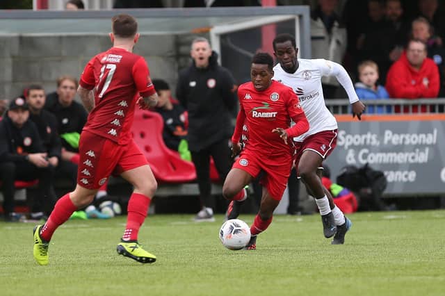 Action from Worthing FC's 3-1 home defeat to Chelmsford in the National League South at Woodside Road