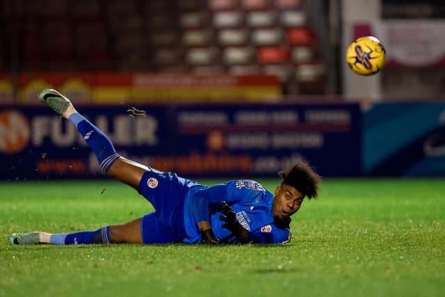 Crawley keeper Corey Addai pulled off a number of good saves in the first half. Picture: Eva Gilbert