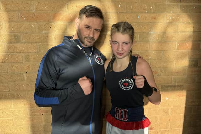 Peyton-Marie Jeffery, known as ‘Red’, with HBC coach Danny Essex | Picture via Horsham BC