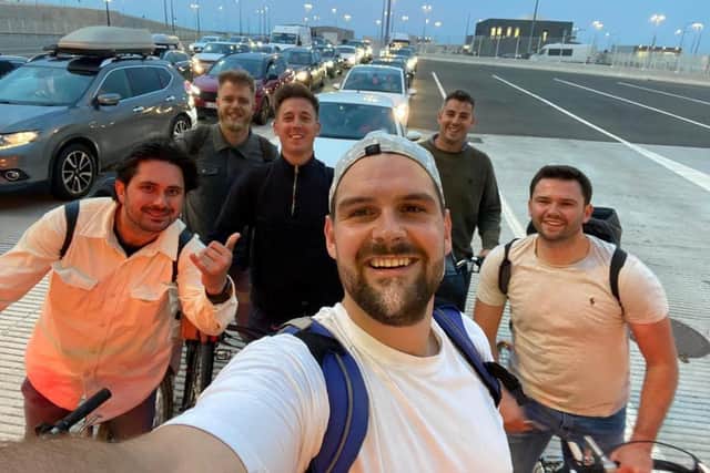 A stag do stranded in Amsterdam after their flight was cancelled went on an epic 230-mile mission home - and were forced to buy BIKES from locals to catch the ferry back. Photo: Alex Sisan / SWNS