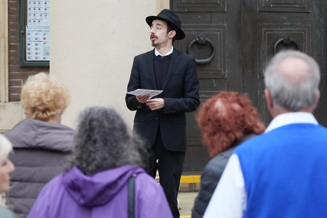 Rabbi Shaya Gourarie led prayers at Worthing Town Hall on Tuesday evening. Picture: Eddie Mitchell