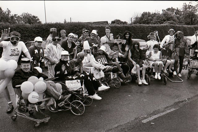 Photos from the Herald and Gazette archive dated June 1988, including Girl Guides, cheerleaders, Coombes Farm and a pram race
