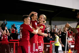 Danilo Orsi scored the winner – and his first competitive goal for Crawley Town – in a 2-1 win over previously unbeaten MK Dons on Tuesday night. Photo: Eva Gilbert Photography