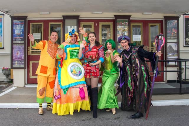 The cast of Aladdin at the Devonshire Park Theatre, Eastbourne