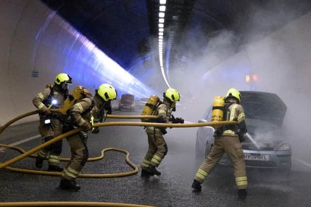 The emergency exercise involved a road traffic accident and an electric vehicle fire, which was carried out last night (Thursday, September 29) in the A27 tunnel. Photo: National Highways
