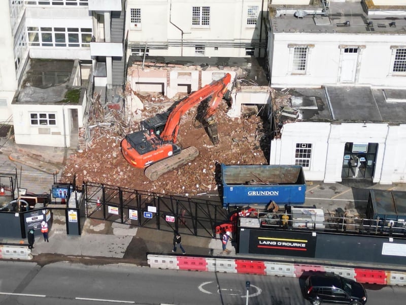 Demolition work is continuing at the Royal Sussex County Hospital in Brighton to make way for a new Sussex Cancer Centre.