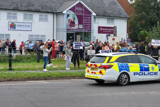 Protestors demonstrating outside the Chichester Park Hotel. Picture: Eddie Mitchell