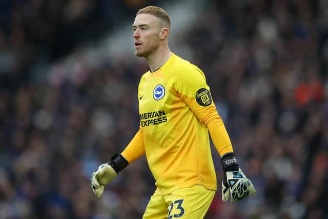 Veltman was full of praise for Steele after the game, praising the keeper for his distribution and contribution to Brighton’s seventh clean sheet of the season.  (Photo by Steve Bardens/Getty Images)