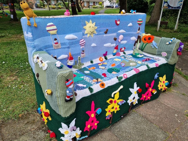 The bench has been turned into a pond with lots of creatures for children to find