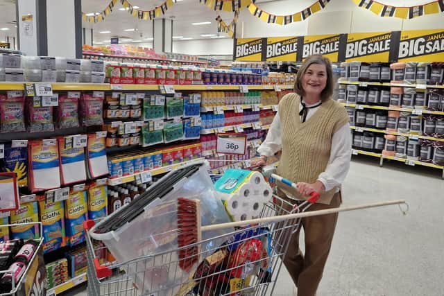 The Easter Team's operations manager Su Parrish with her trolley dash haul in the new Crawley Poundstretcher store. Picture: Mark Dunford/SussexWorld