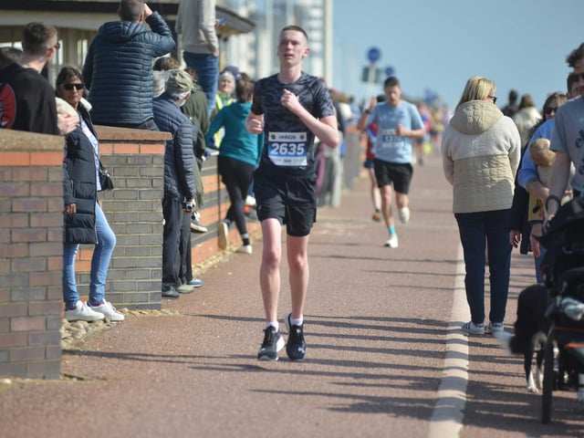 Images from the finish area at the 2026 Hastings Half Marathon