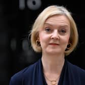 Prime Minister Liz Truss announces her resignation as she addresses the media outside number 10 at Downing Street. (Photo by Leon Neal/Getty Images)