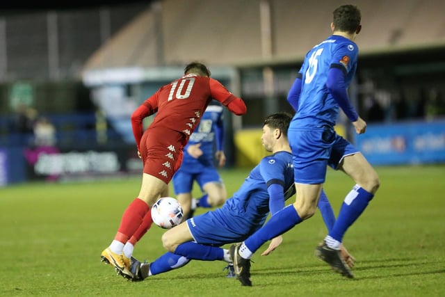 Action from Worthing FC's 1-1 draw at Chippenham in the National League South