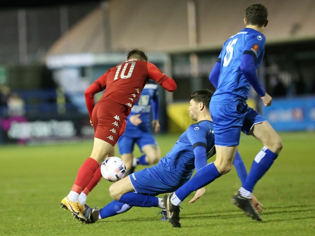 Action from Worthing FC's 1-1 draw at Chippenham in the National League South