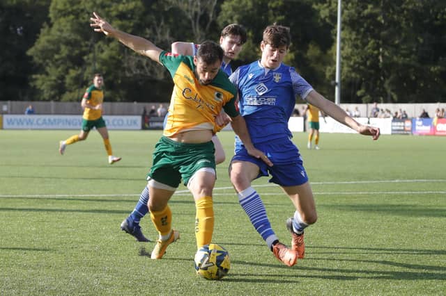 Action from Horsham's 2-0 home defeat to Bishop's Stortford in the Isthmian Premier on Saturday