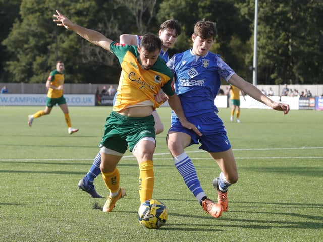 Action from Horsham's 2-0 home defeat to Bishop's Stortford in the Isthmian Premier on Saturday