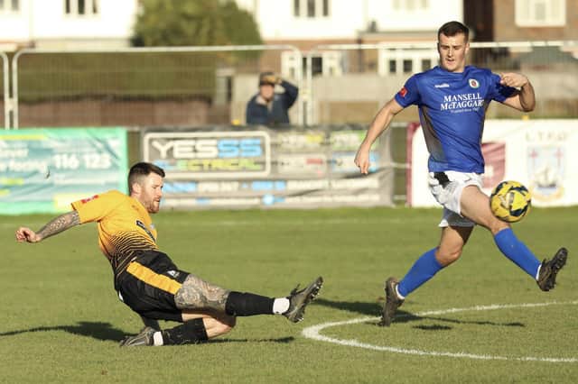 Scorer George Gaskin in action for Littlehampton Town against Burgess Hill | Picture: Martin Denyer