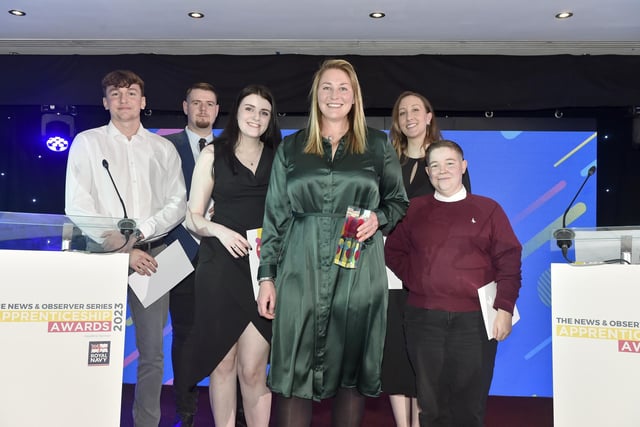 Pictured is: (centre) Sophy Roseaman of Portsmouth City Council, winner of the Construction Apprentice of the Year award, with the highly commended nominees in this category.