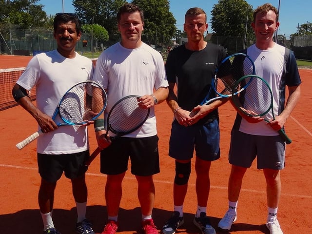 Plate men's doubles finalists Joy Ouseph, Mariusz Romasz, Ben Stonham and Matt Smith