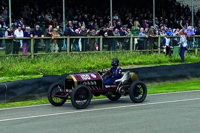 Neil Gough racing his 1911 Krit on the famous motor racing circuit at Goodwood. Picture: Rupert Toovey