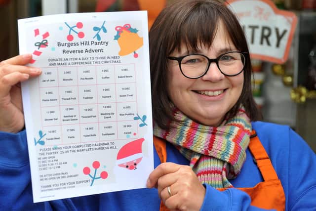 Claire Fuller, manager at Burgess Hill Pantry, with the Reverse Advent Calendar. Photo: Steve Robards, SR2311301