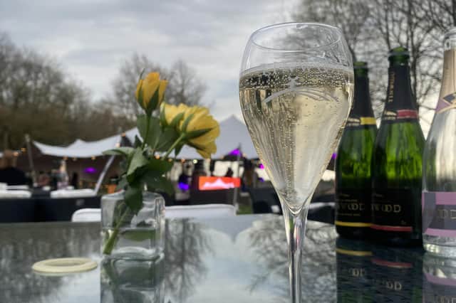 A glass of award-winning sparkling wine at Tinwood