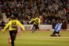 James Bracey of Gloucestershire celebrates dismissing Steven Finn of Sussex Sharks to win the Vitality T20 Blast clash between the Sussex Sharks and Gloucestershire (Photo by Warren Little/Getty Images)