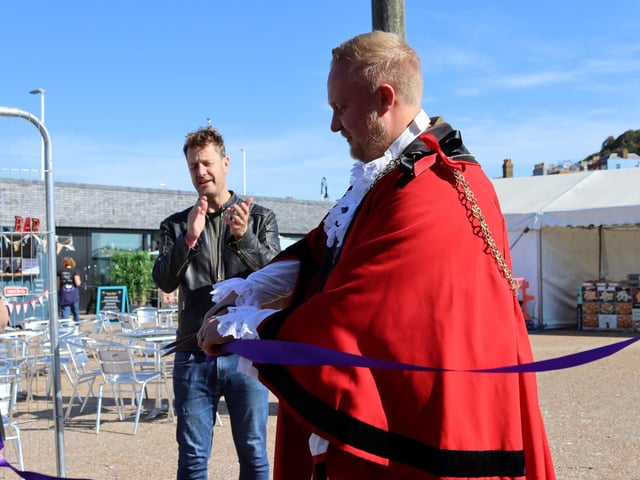 The Mayor opening the Seafood and Wine Festival