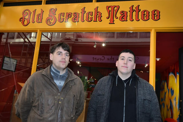 Old Scratch Tattoo inside Queens Arcade, Hastings. L-R: Logan McGrath, lead tattooist, and Jay McGrath, business manager.