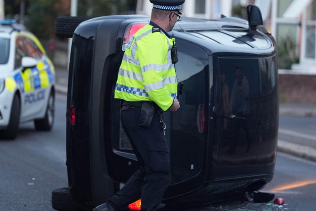 Sussex Police said officers attended Newland Road around 7.20pm on Wednesday (August 24) after a black Kia Rio collided with a parked vehicle and rolled onto its side
