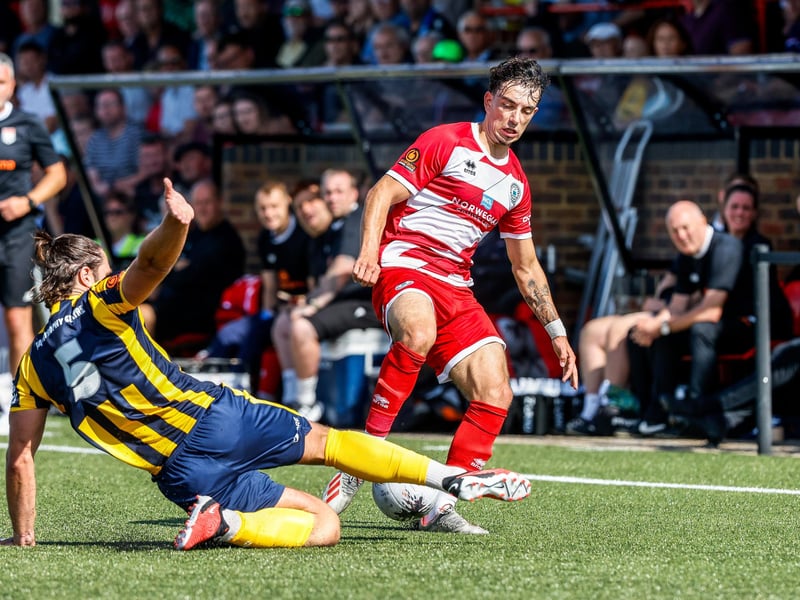 Action from Bath City's 2-1 win at Eastbourne Borough