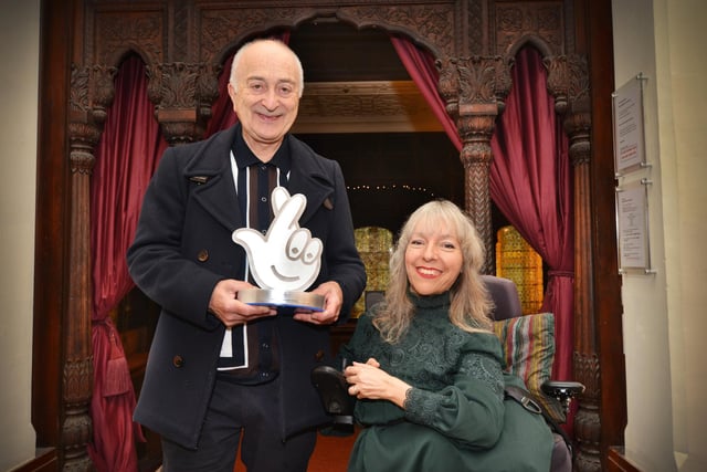 Sir Tony Robinson presenting National Lottery Awards Heritage Winner Esther Fox with her award at Hastings Museum on October 20 2023.
