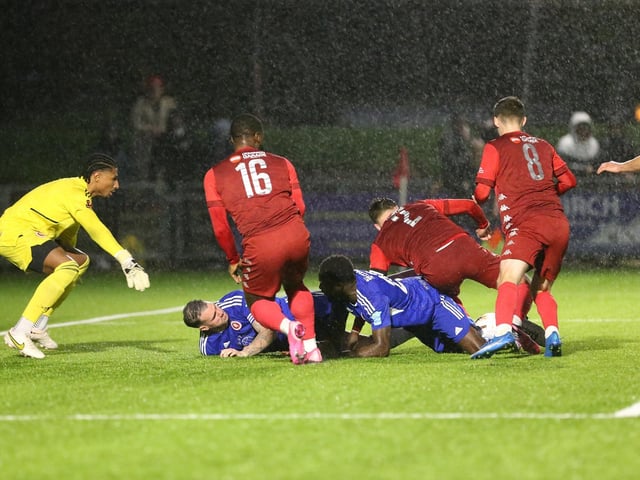 Action from Worthing FC's 3-2 win at home to Welling in the National League South
