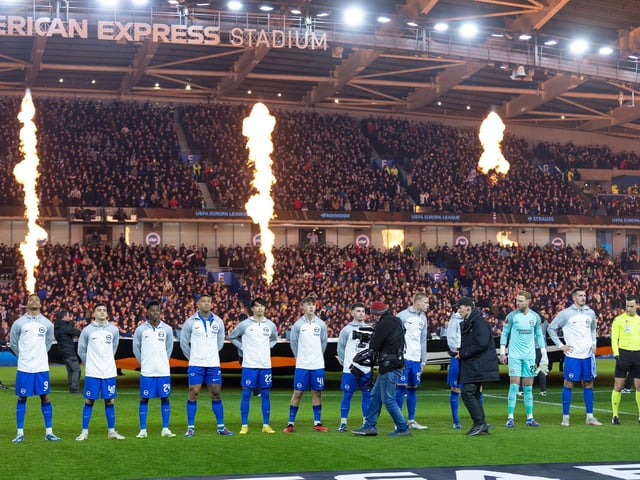Action and crowd shots from Brighton and Hove Albion's Europa League clash with Marseille at the American Express Stadium.