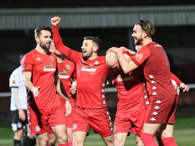 Action and celebrations from Worthing's 3-0 win at Dover in National League South