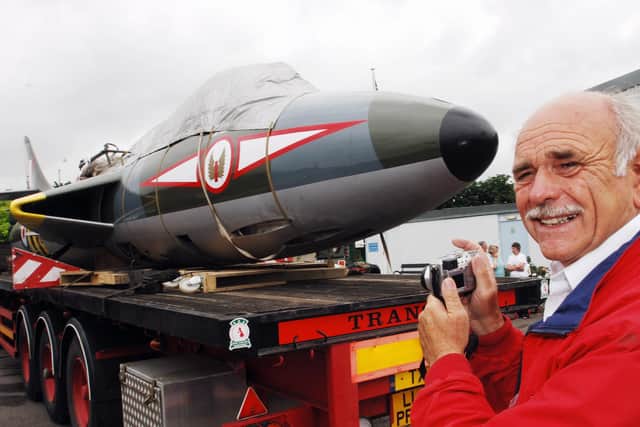 Volunteer Ian Bell captures the arrival of the Hawker Hunter at Tangmere Military Aviation Museum in June 2005