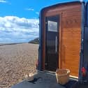 GloSauna is a converted horsebox that's been made into a sauna on the beach at Sea Lane Café