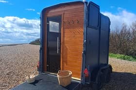 GloSauna is a converted horsebox that's been made into a sauna on the beach at Sea Lane Café