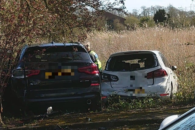 Several smashed vehicles were seen at the Lido car park in Arundel on Good Friday