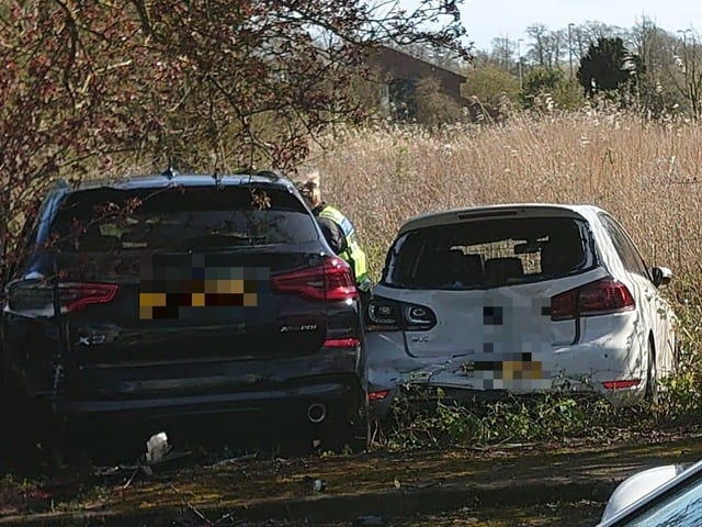 Several smashed vehicles were seen at the Lido car park in Arundel on Good Friday