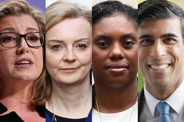 The four remaining Conservative Leader candidates (L-R) Penny Mordaunt, Liz Truss, Kemi Badenoch, Rishi Sunak,  Conservative MP’s will cast their votes in their party’s leadership contest with the eventual winner expected to be announced on September 5,2022. (Photo by Getty Images)